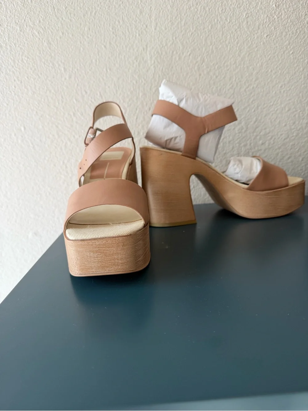 Dolce Vita Cafe Tan Platform Sandals with Chunky Wood Heel- Wallis Shoe